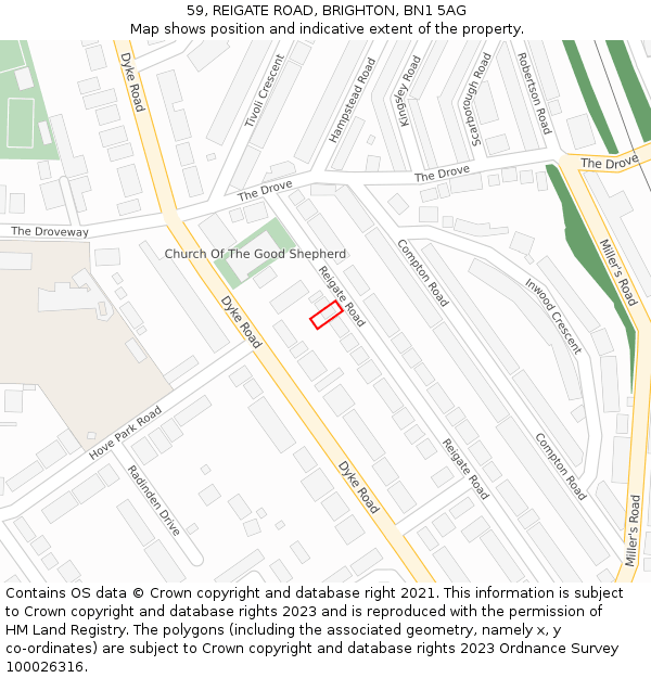 59, REIGATE ROAD, BRIGHTON, BN1 5AG: Location map and indicative extent of plot