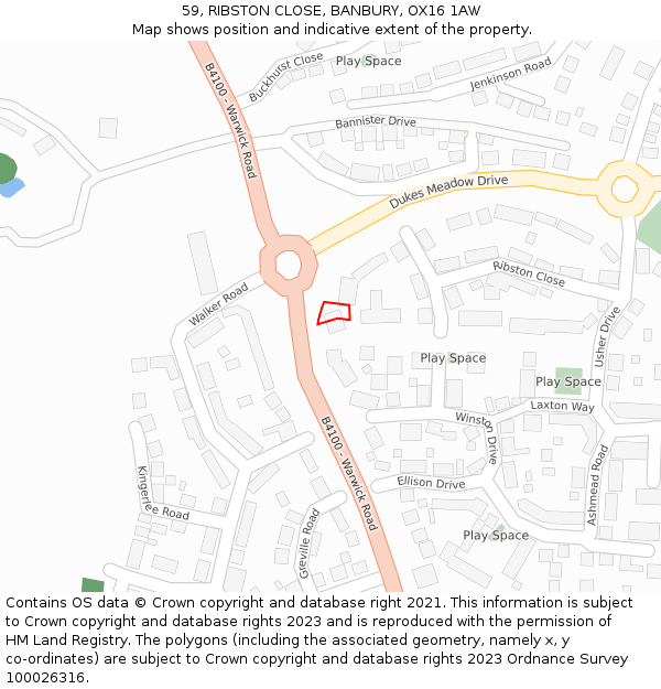 59, RIBSTON CLOSE, BANBURY, OX16 1AW: Location map and indicative extent of plot