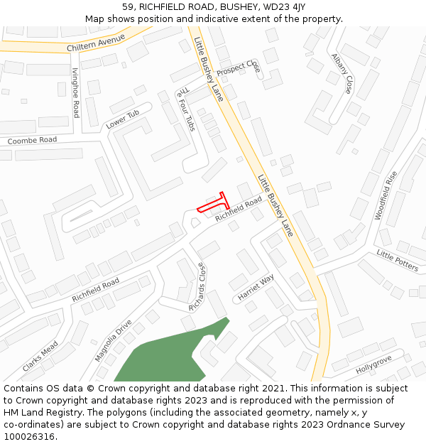 59, RICHFIELD ROAD, BUSHEY, WD23 4JY: Location map and indicative extent of plot