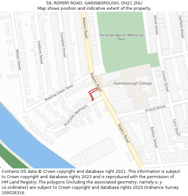 59, ROPERY ROAD, GAINSBOROUGH, DN21 2NU: Location map and indicative extent of plot