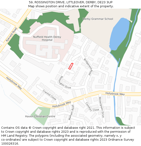 59, ROSSINGTON DRIVE, LITTLEOVER, DERBY, DE23 3UP: Location map and indicative extent of plot