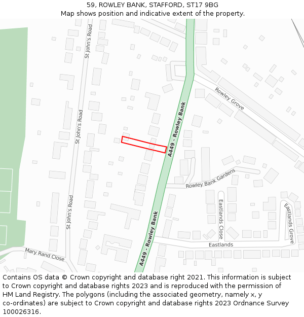59, ROWLEY BANK, STAFFORD, ST17 9BG: Location map and indicative extent of plot