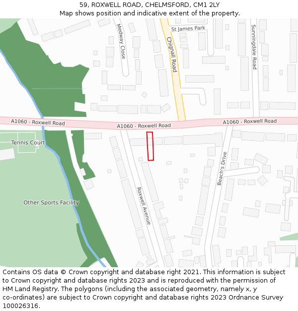 59, ROXWELL ROAD, CHELMSFORD, CM1 2LY: Location map and indicative extent of plot