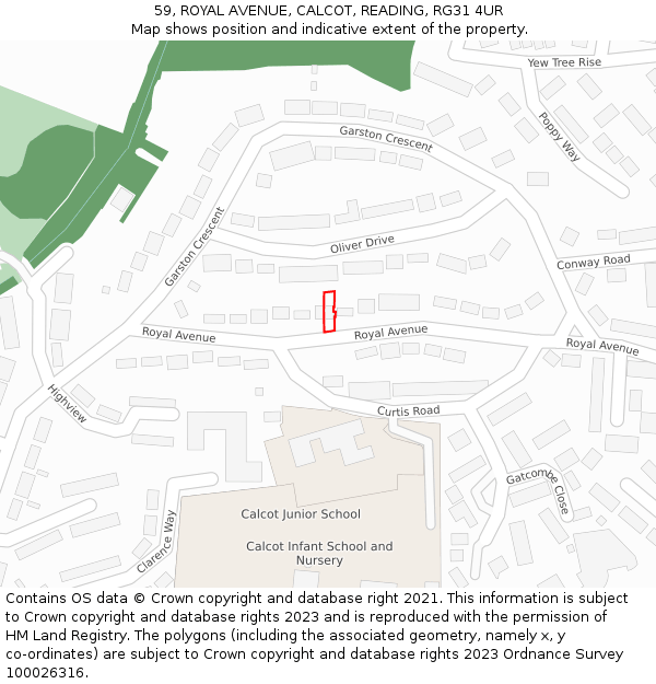 59, ROYAL AVENUE, CALCOT, READING, RG31 4UR: Location map and indicative extent of plot