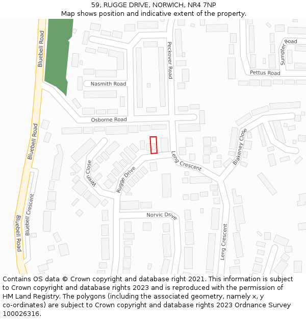 59, RUGGE DRIVE, NORWICH, NR4 7NP: Location map and indicative extent of plot
