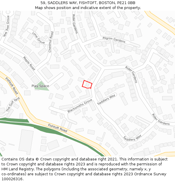 59, SADDLERS WAY, FISHTOFT, BOSTON, PE21 0BB: Location map and indicative extent of plot