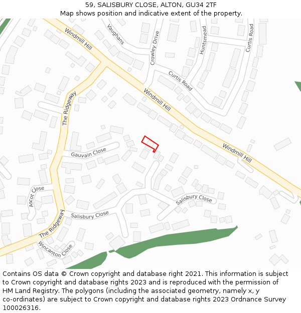 59, SALISBURY CLOSE, ALTON, GU34 2TF: Location map and indicative extent of plot