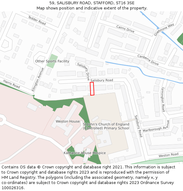 59, SALISBURY ROAD, STAFFORD, ST16 3SE: Location map and indicative extent of plot