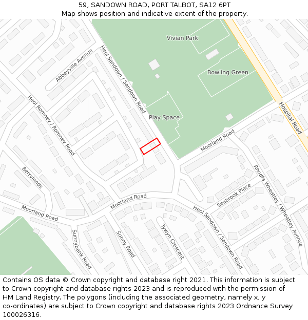 59, SANDOWN ROAD, PORT TALBOT, SA12 6PT: Location map and indicative extent of plot