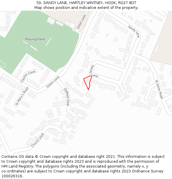 59, SANDY LANE, HARTLEY WINTNEY, HOOK, RG27 8DT: Location map and indicative extent of plot