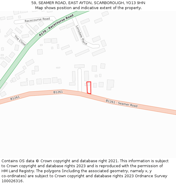 59, SEAMER ROAD, EAST AYTON, SCARBOROUGH, YO13 9HN: Location map and indicative extent of plot