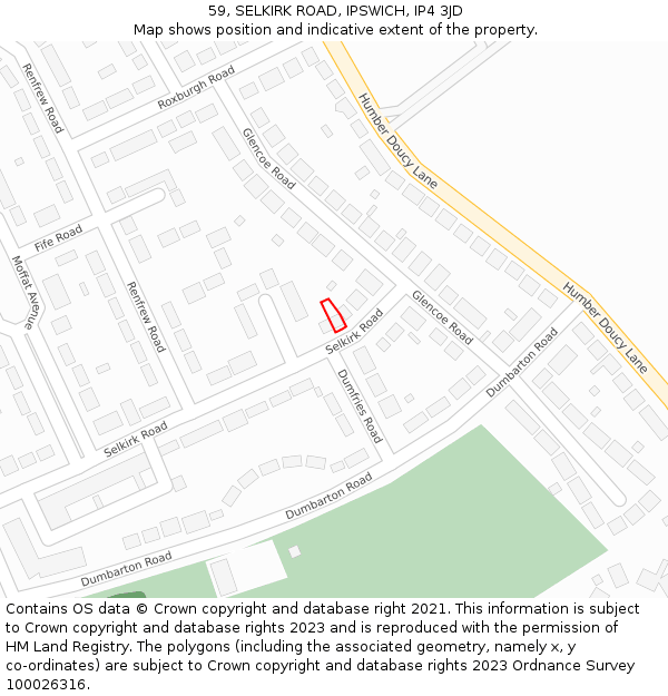 59, SELKIRK ROAD, IPSWICH, IP4 3JD: Location map and indicative extent of plot