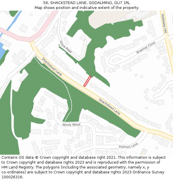 59, SHACKSTEAD LANE, GODALMING, GU7 1RL: Location map and indicative extent of plot