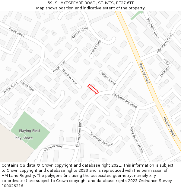 59, SHAKESPEARE ROAD, ST. IVES, PE27 6TT: Location map and indicative extent of plot