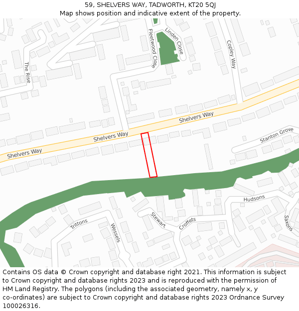 59, SHELVERS WAY, TADWORTH, KT20 5QJ: Location map and indicative extent of plot