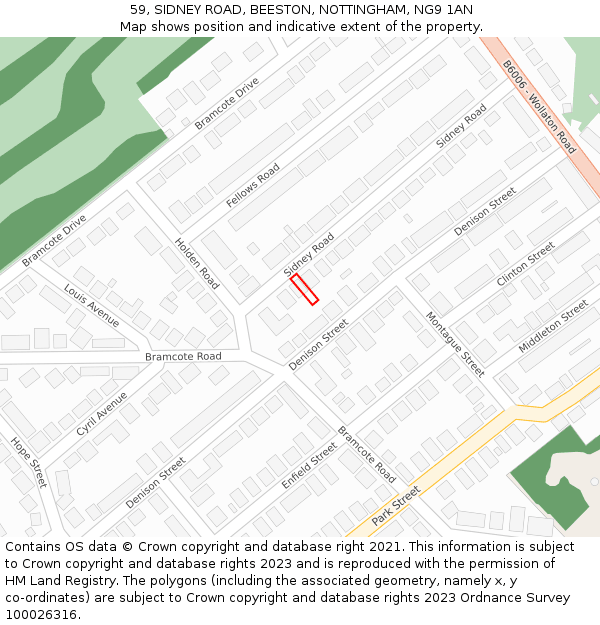 59, SIDNEY ROAD, BEESTON, NOTTINGHAM, NG9 1AN: Location map and indicative extent of plot