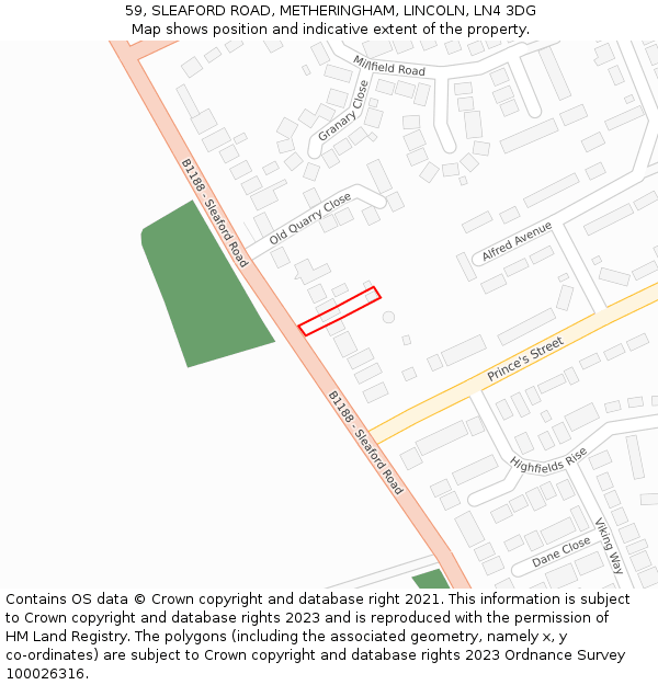 59, SLEAFORD ROAD, METHERINGHAM, LINCOLN, LN4 3DG: Location map and indicative extent of plot