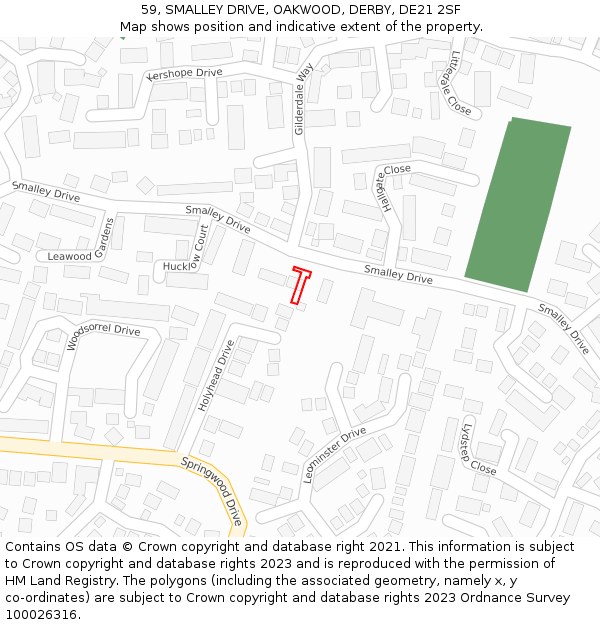 59, SMALLEY DRIVE, OAKWOOD, DERBY, DE21 2SF: Location map and indicative extent of plot