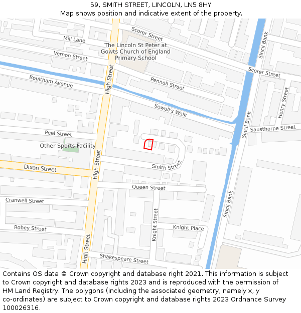 59, SMITH STREET, LINCOLN, LN5 8HY: Location map and indicative extent of plot