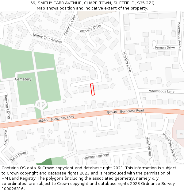 59, SMITHY CARR AVENUE, CHAPELTOWN, SHEFFIELD, S35 2ZQ: Location map and indicative extent of plot