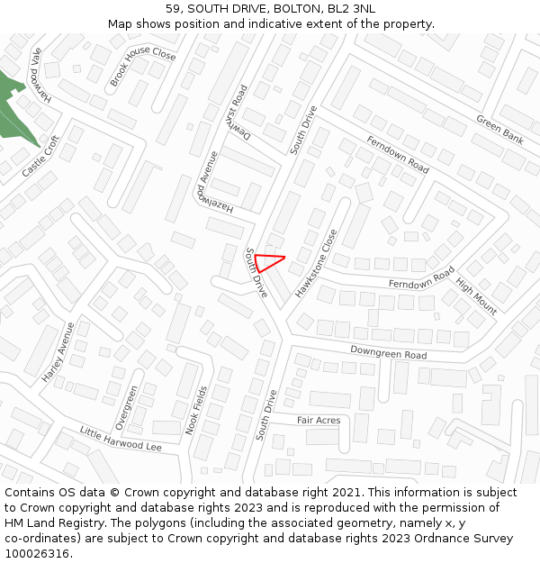 59, SOUTH DRIVE, BOLTON, BL2 3NL: Location map and indicative extent of plot