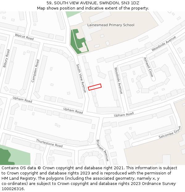 59, SOUTH VIEW AVENUE, SWINDON, SN3 1DZ: Location map and indicative extent of plot