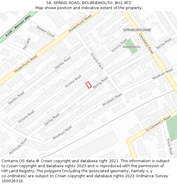 59, SPRING ROAD, BOURNEMOUTH, BH1 4PZ: Location map and indicative extent of plot
