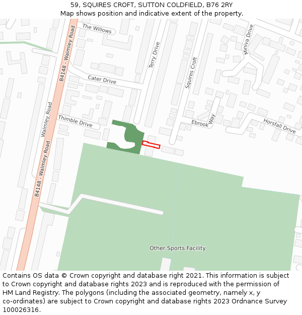 59, SQUIRES CROFT, SUTTON COLDFIELD, B76 2RY: Location map and indicative extent of plot