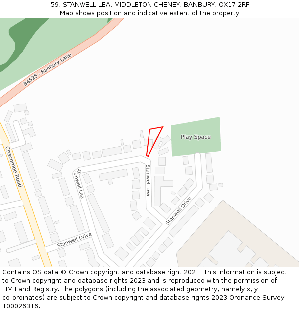59, STANWELL LEA, MIDDLETON CHENEY, BANBURY, OX17 2RF: Location map and indicative extent of plot