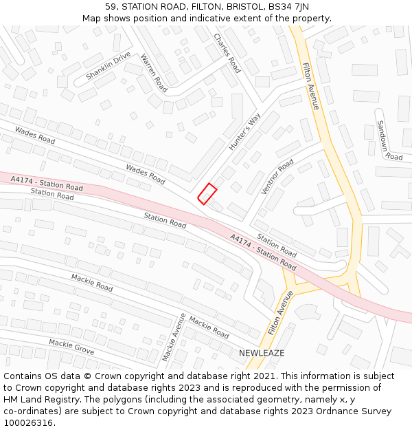 59, STATION ROAD, FILTON, BRISTOL, BS34 7JN: Location map and indicative extent of plot