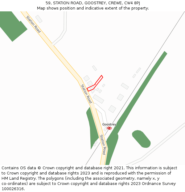 59, STATION ROAD, GOOSTREY, CREWE, CW4 8PJ: Location map and indicative extent of plot