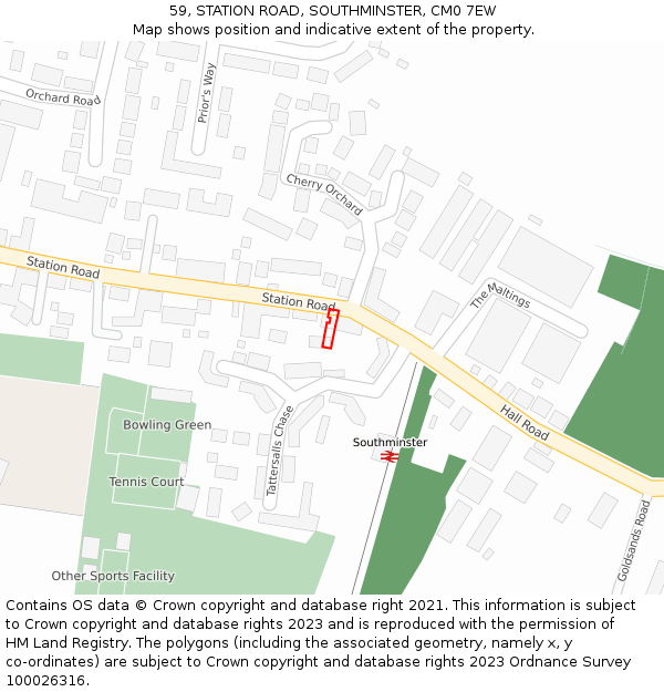 59, STATION ROAD, SOUTHMINSTER, CM0 7EW: Location map and indicative extent of plot