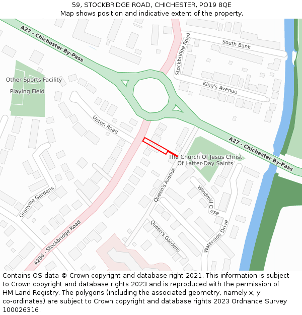 59, STOCKBRIDGE ROAD, CHICHESTER, PO19 8QE: Location map and indicative extent of plot