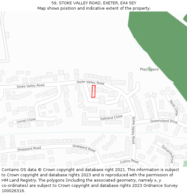 59, STOKE VALLEY ROAD, EXETER, EX4 5EY: Location map and indicative extent of plot