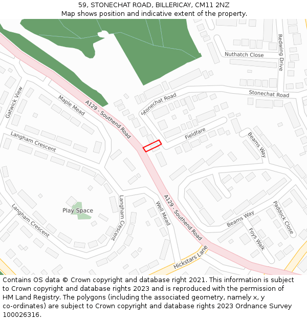 59, STONECHAT ROAD, BILLERICAY, CM11 2NZ: Location map and indicative extent of plot