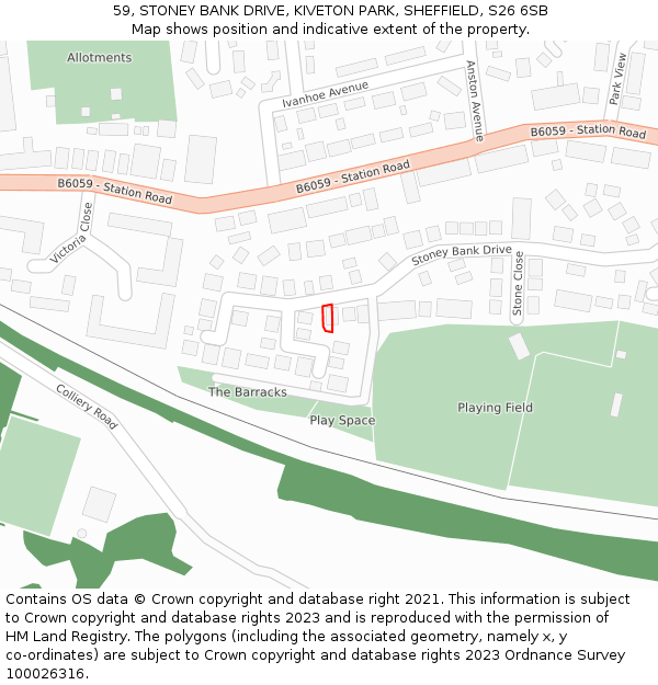 59, STONEY BANK DRIVE, KIVETON PARK, SHEFFIELD, S26 6SB: Location map and indicative extent of plot
