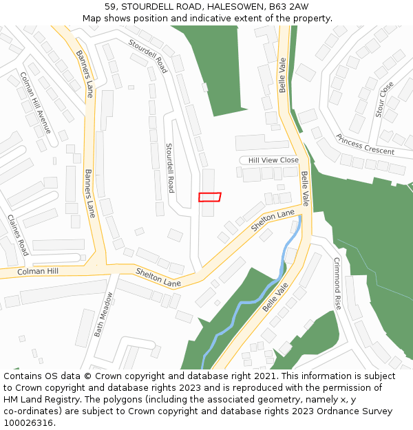 59, STOURDELL ROAD, HALESOWEN, B63 2AW: Location map and indicative extent of plot
