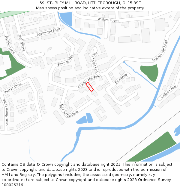 59, STUBLEY MILL ROAD, LITTLEBOROUGH, OL15 8SE: Location map and indicative extent of plot