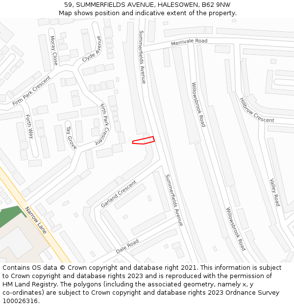 59, SUMMERFIELDS AVENUE, HALESOWEN, B62 9NW: Location map and indicative extent of plot
