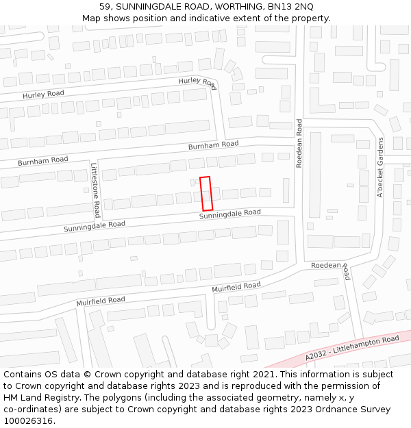 59, SUNNINGDALE ROAD, WORTHING, BN13 2NQ: Location map and indicative extent of plot