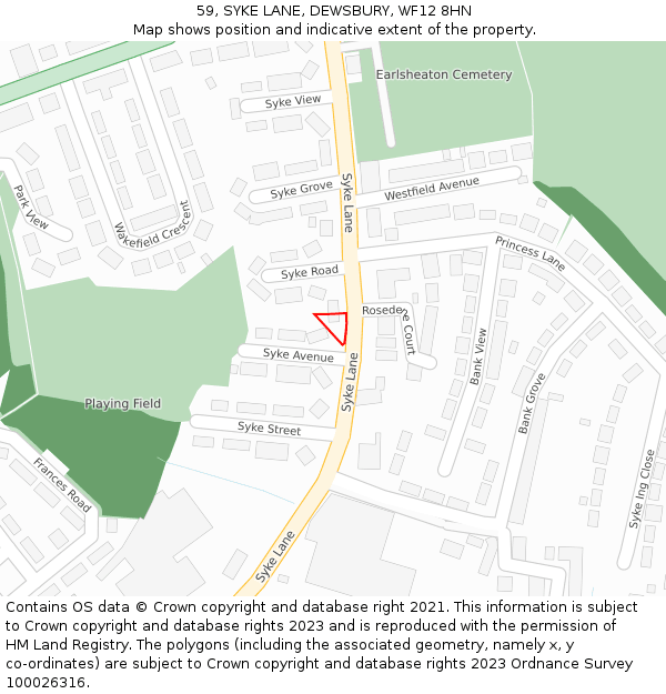 59, SYKE LANE, DEWSBURY, WF12 8HN: Location map and indicative extent of plot