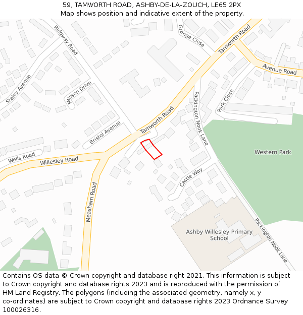 59, TAMWORTH ROAD, ASHBY-DE-LA-ZOUCH, LE65 2PX: Location map and indicative extent of plot