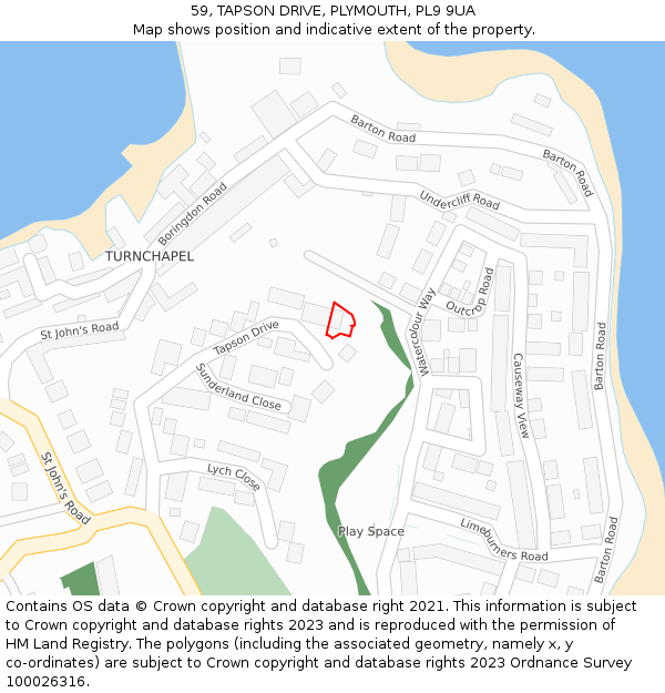 59, TAPSON DRIVE, PLYMOUTH, PL9 9UA: Location map and indicative extent of plot