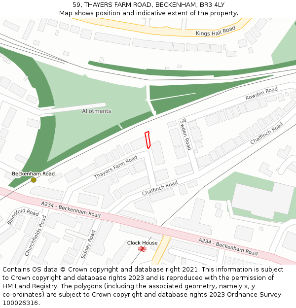 59, THAYERS FARM ROAD, BECKENHAM, BR3 4LY: Location map and indicative extent of plot