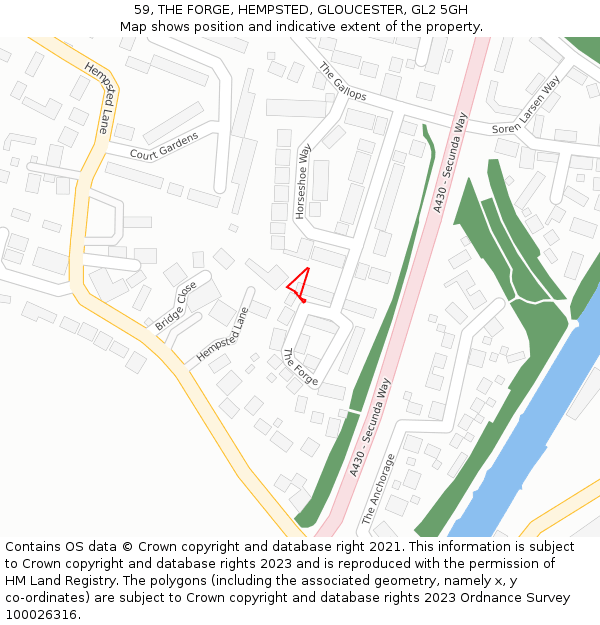 59, THE FORGE, HEMPSTED, GLOUCESTER, GL2 5GH: Location map and indicative extent of plot