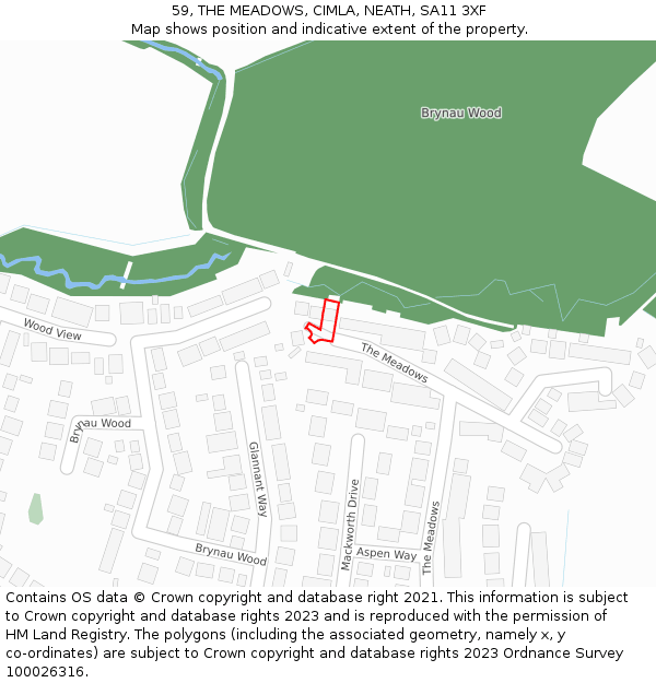 59, THE MEADOWS, CIMLA, NEATH, SA11 3XF: Location map and indicative extent of plot