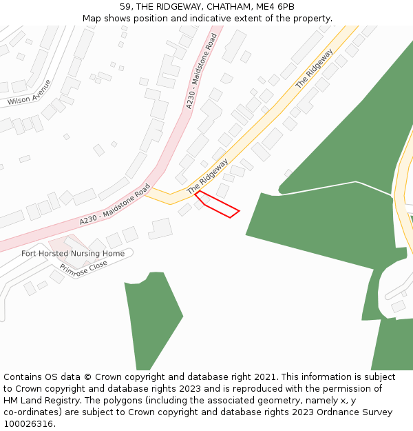 59, THE RIDGEWAY, CHATHAM, ME4 6PB: Location map and indicative extent of plot