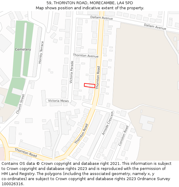59, THORNTON ROAD, MORECAMBE, LA4 5PD: Location map and indicative extent of plot