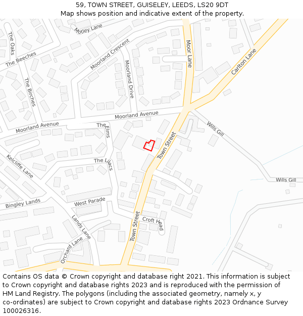 59, TOWN STREET, GUISELEY, LEEDS, LS20 9DT: Location map and indicative extent of plot