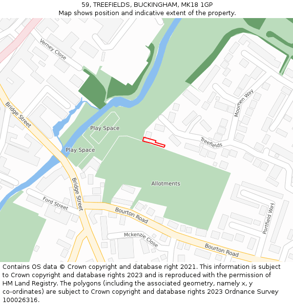 59, TREEFIELDS, BUCKINGHAM, MK18 1GP: Location map and indicative extent of plot